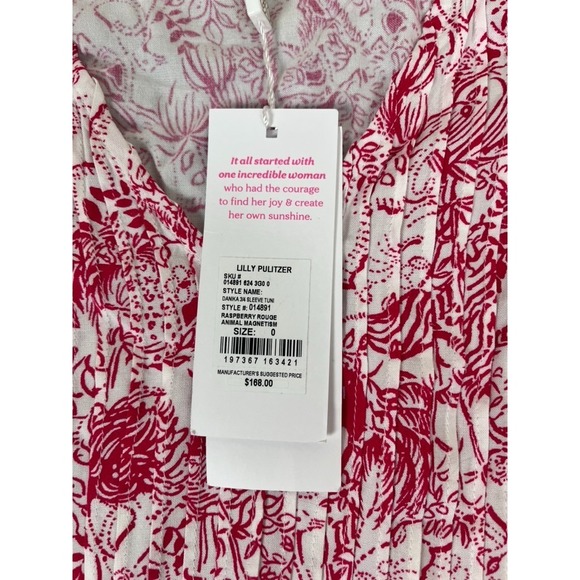 Lilly Pulitzer Raspberry Rouge Animal Magnetism Dress 3/4 Sleeve Rayon Size‎ 0 - Picture 6 of 10